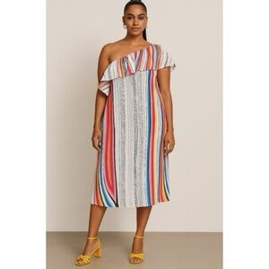 Rachel Rachel Roy Rainbow Stripe One Shoulder Midi Dress - Size 2X